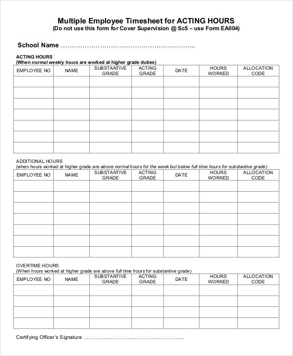 Timesheet Template for Multiple Employees