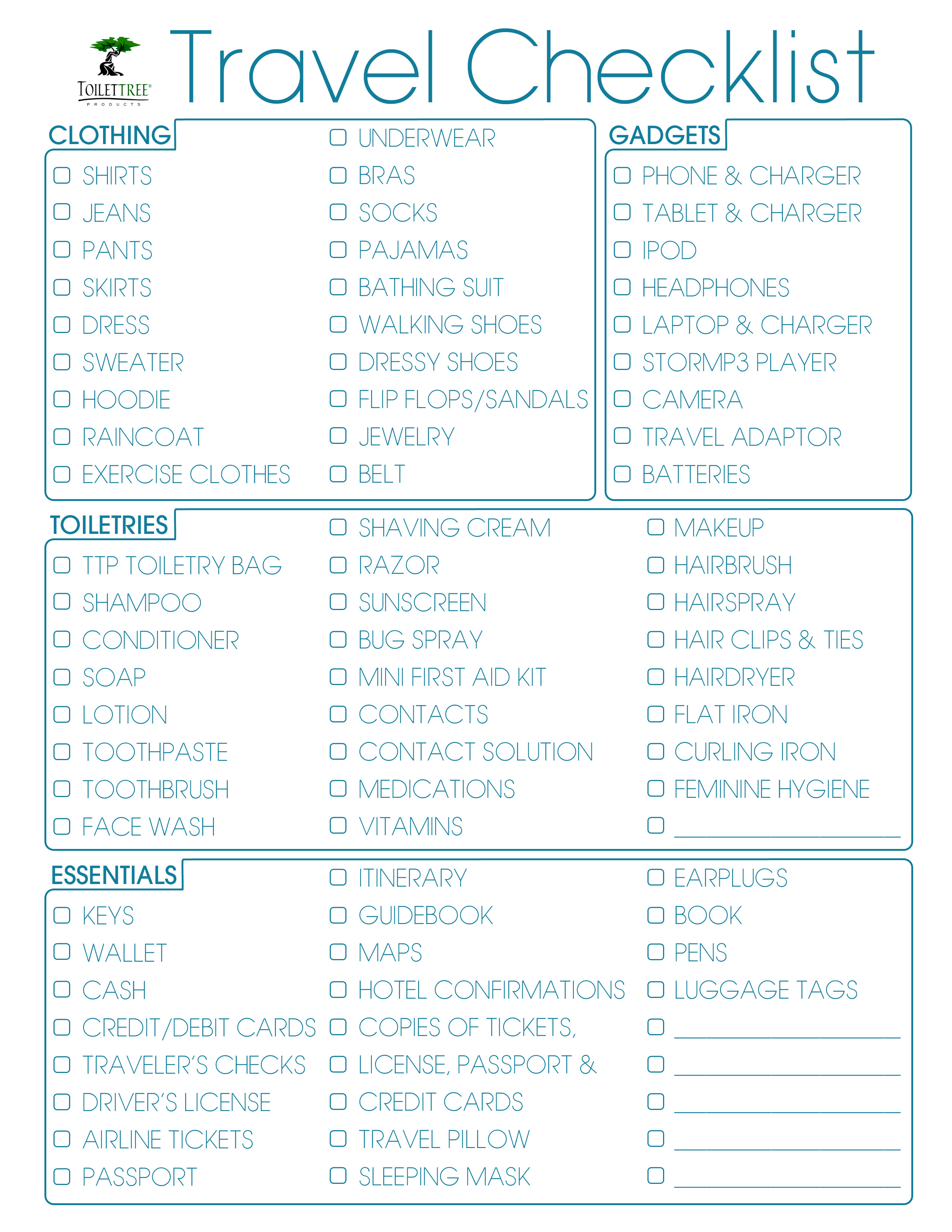 Printable Travel Checklist room surf com