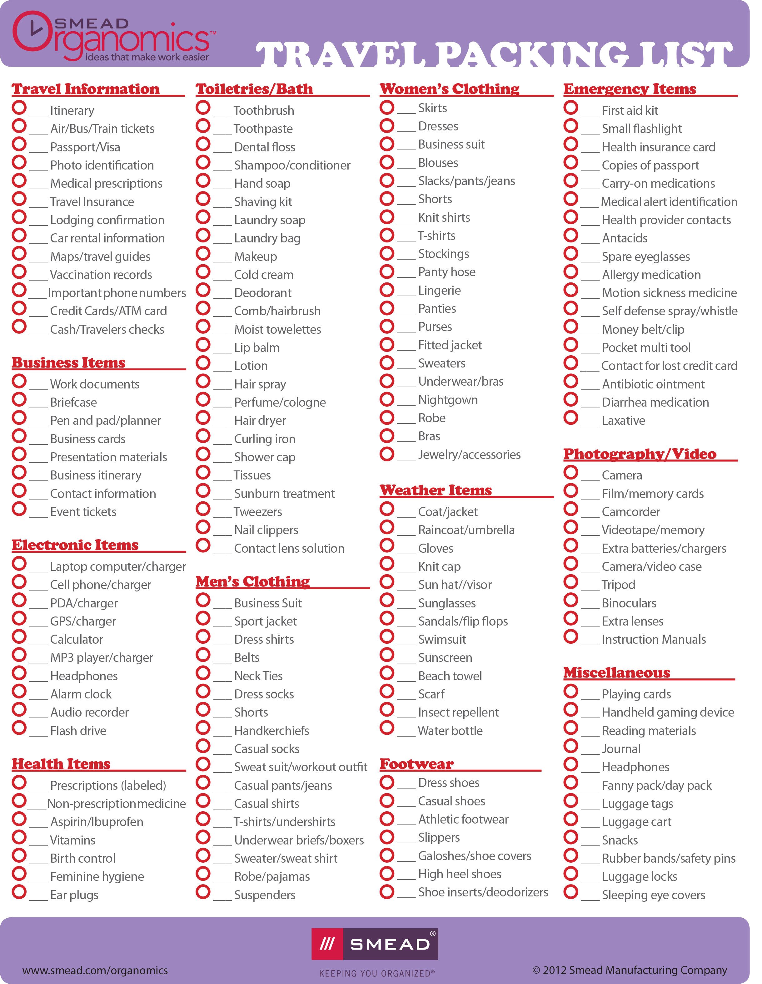 printable travel packing list room travel packing list