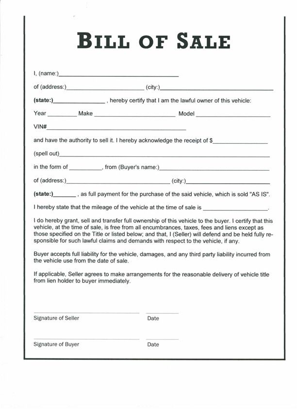 free auto bill of sale printable template | Motor: Download Blank free auto bill of sale printable template | Motor: Download Blank