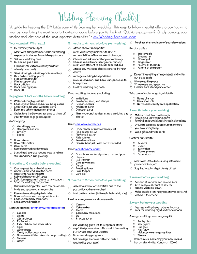 Printable Wedding Checklist Timeline room surf com