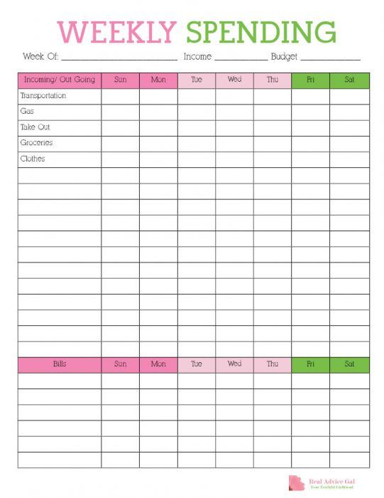 Track your weekly spending with this free printable weekly budget 