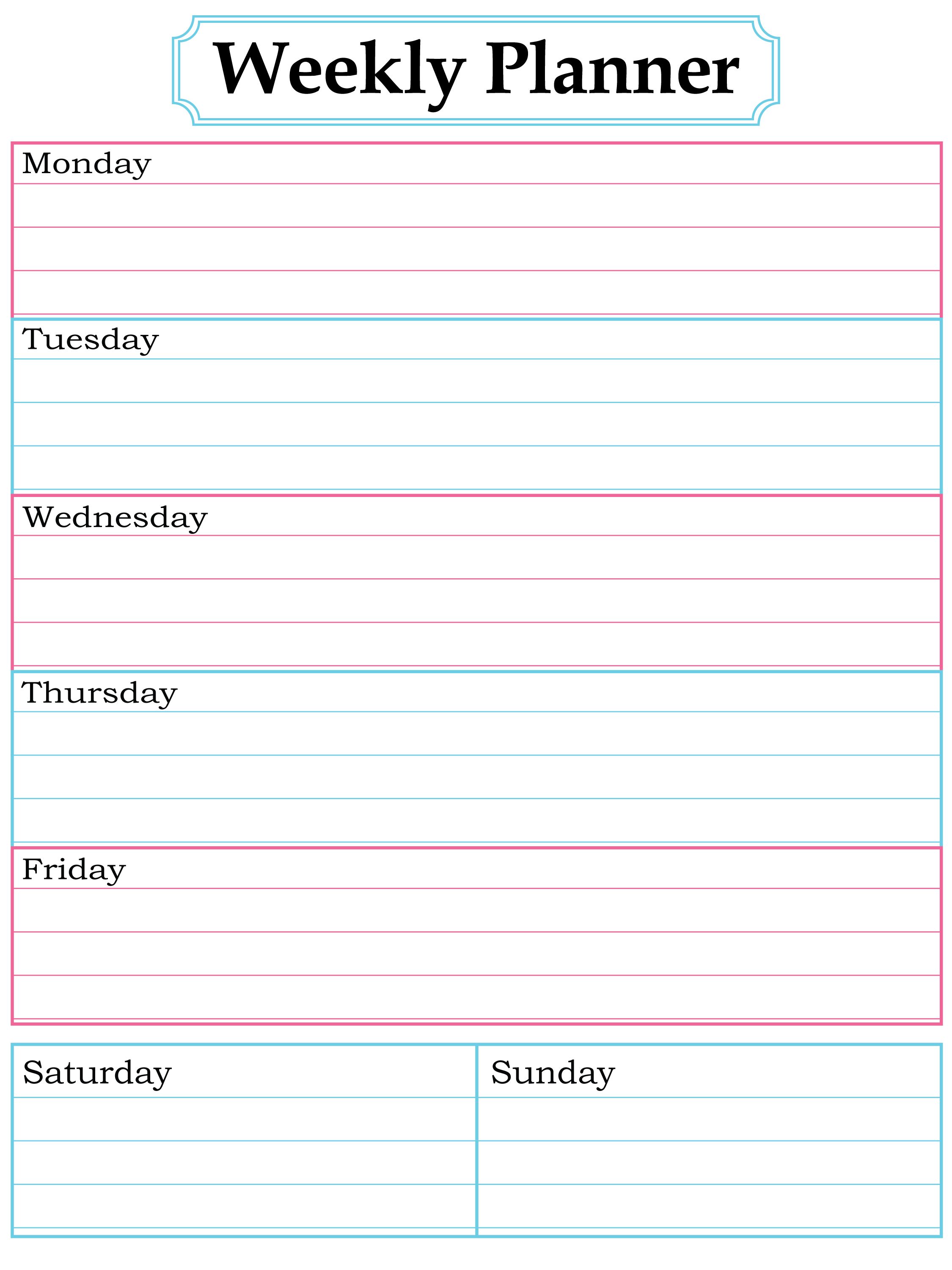 Weekly Planner Template Free Printable Weekly Planner for Excel