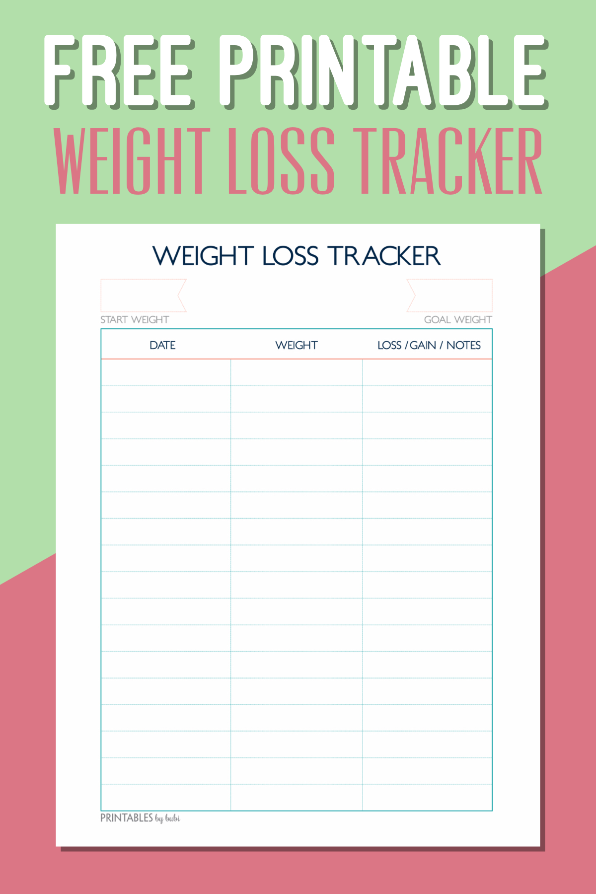 Free Printable Weight Loss Tracker – Instant Download PDF 