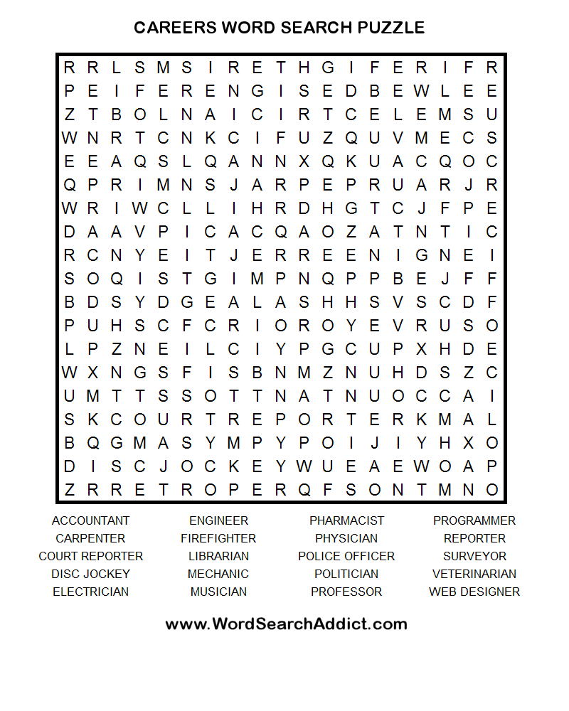 Careers Printable Word Search Puzzle