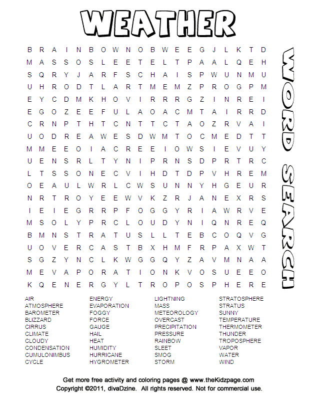 Weather Word Search   Free Printable Learning Activities for Kids 