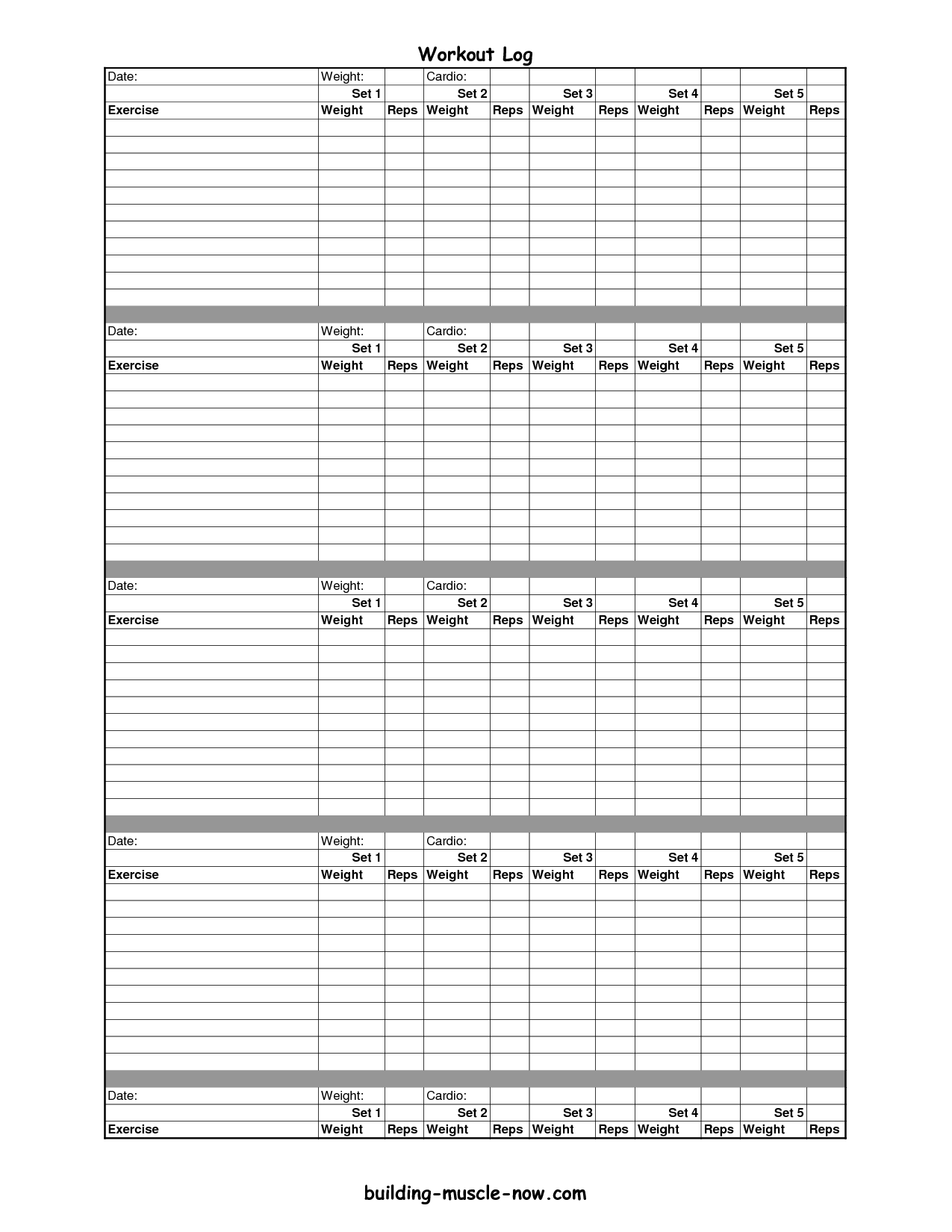 Printable Workout Log room surf com