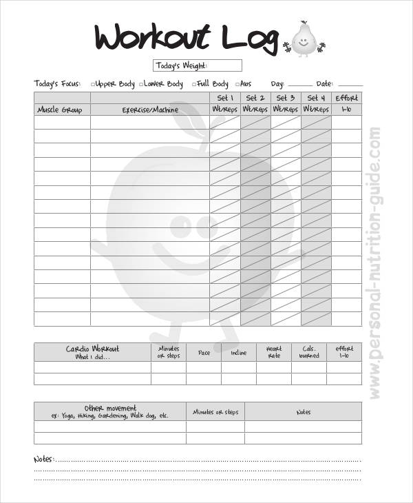 Printable Workout Logs on room surf.com