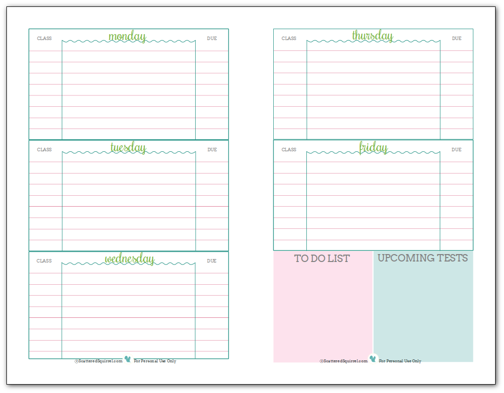 Getting Ready for Back to School   Student Planner Printables