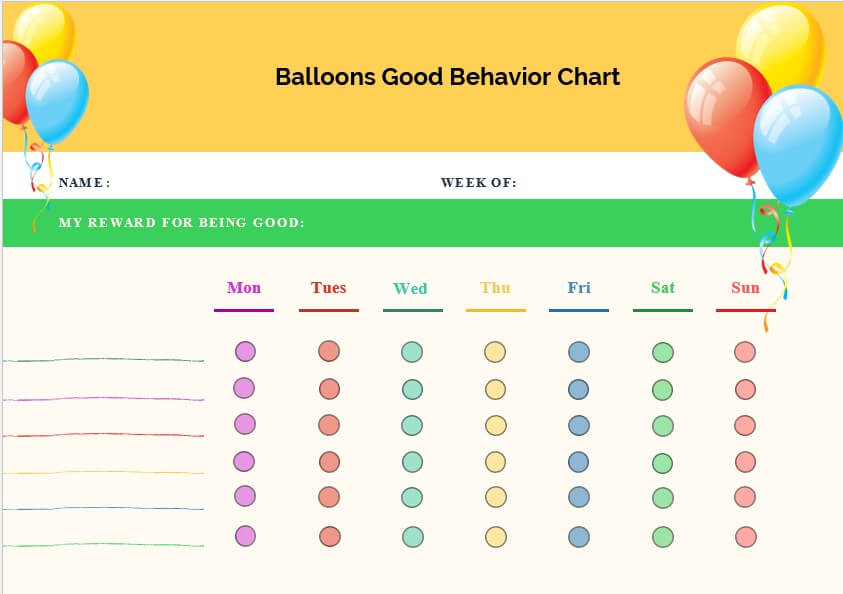 Balloons Good Behavior Chart