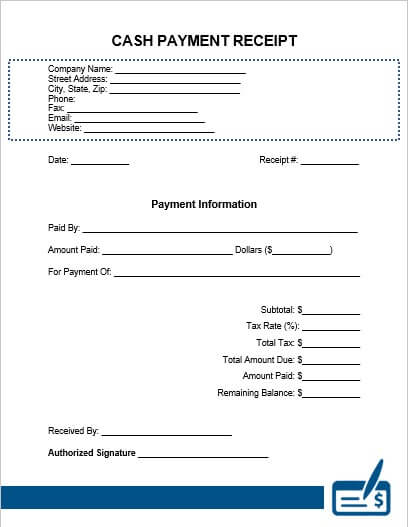 Cash Payment Receipt Template