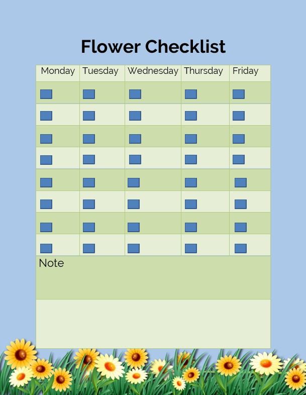 Flower Checklist Template