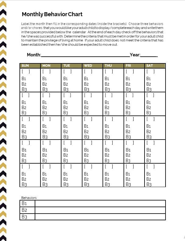 Free Printable Monthly Behavior Chart