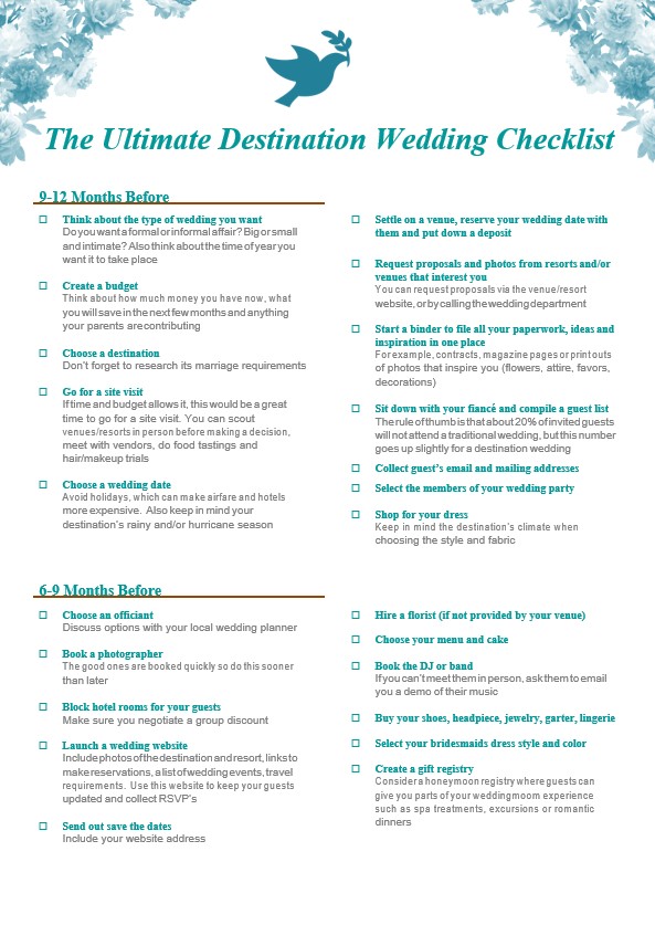 Printable Destination Wedding Checklist