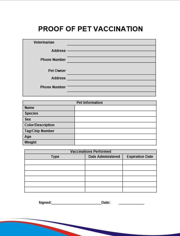 Proof of Pet Vaccination