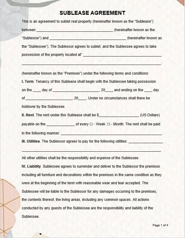 Sublease Agreement Lease Template