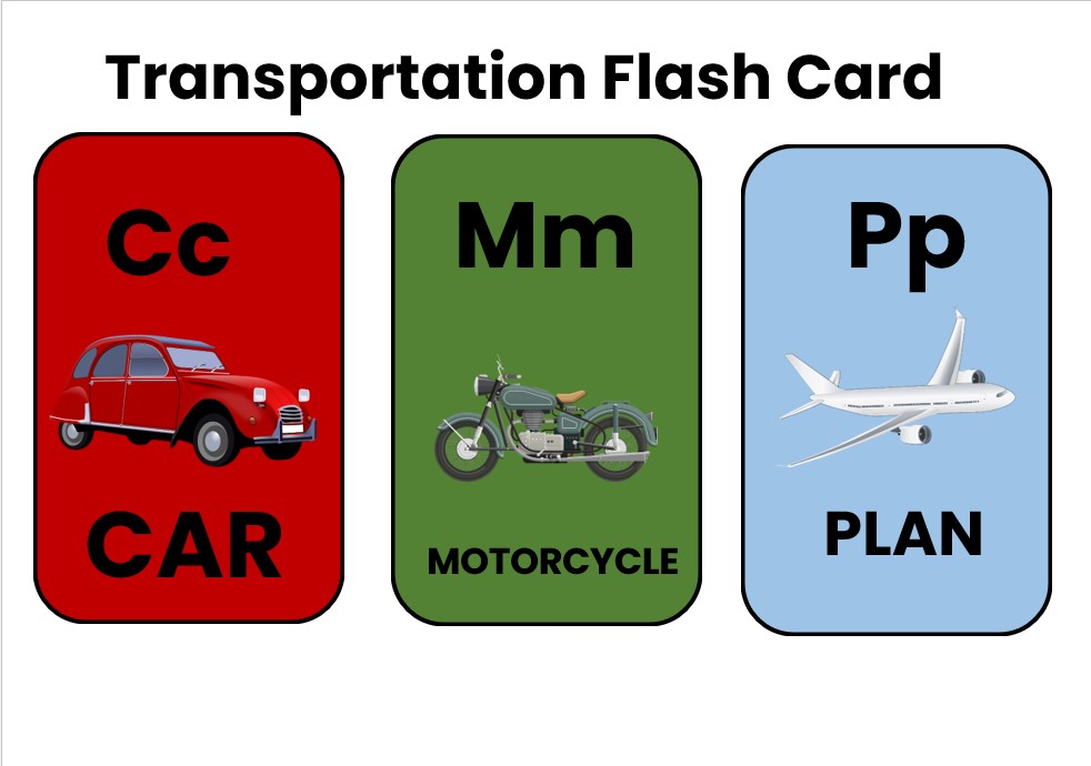 Transportation flash cards template