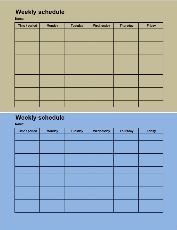Two Table printable weekly schedule 1