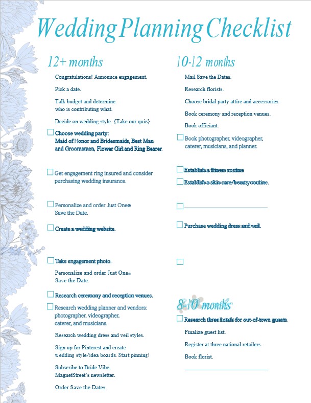 Wedding Planning Checklist 12 months