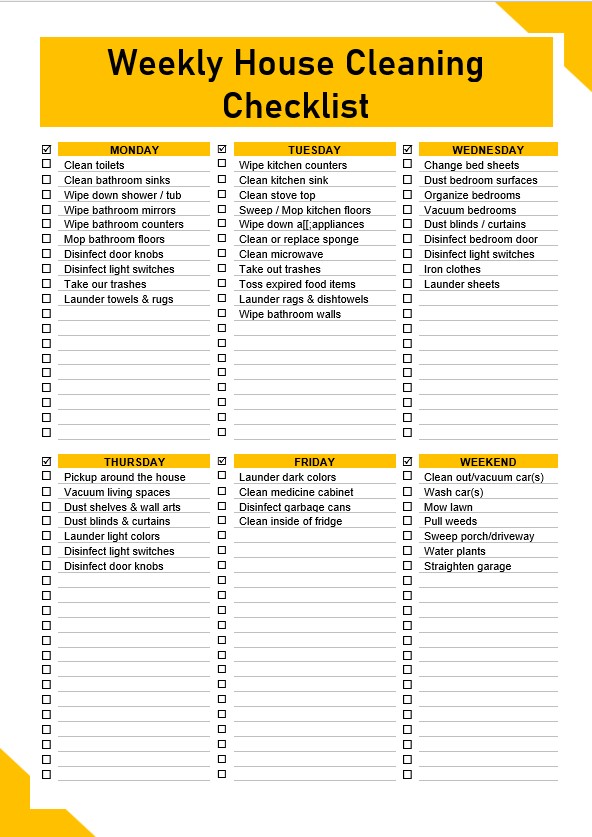Weekly House Cleaning Checklist