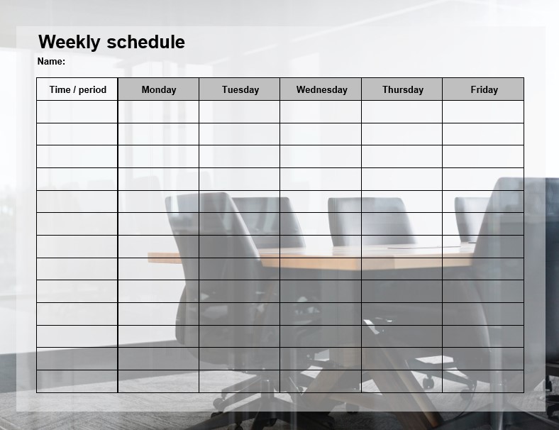 Working weekly schedule template 1