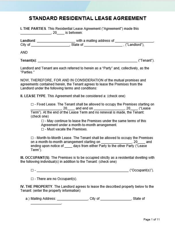 free printable lease agreement forms