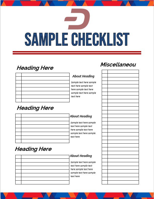 table checklist template