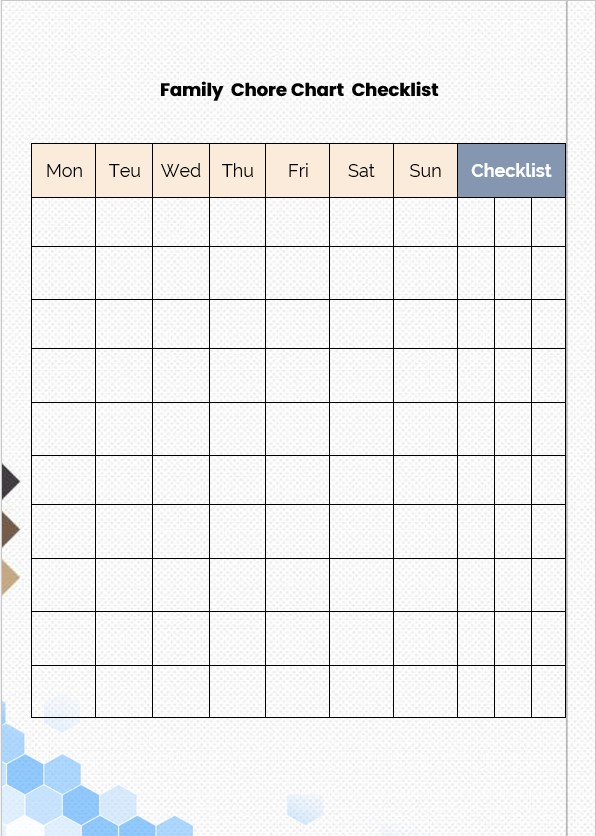 Family Chore Chart Checklist