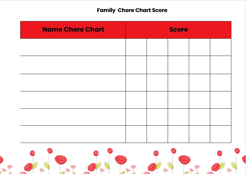 Family Chore Chart Score