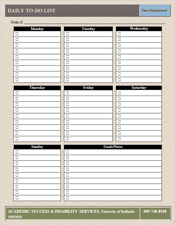 Management Daily To Do List Template