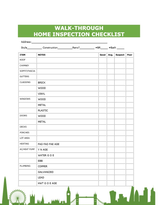 Walk Through Home Inspection Checklist