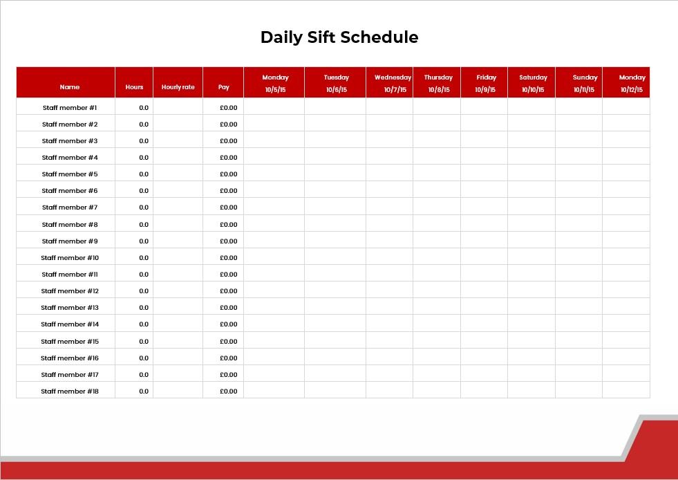 daily sift schedule template