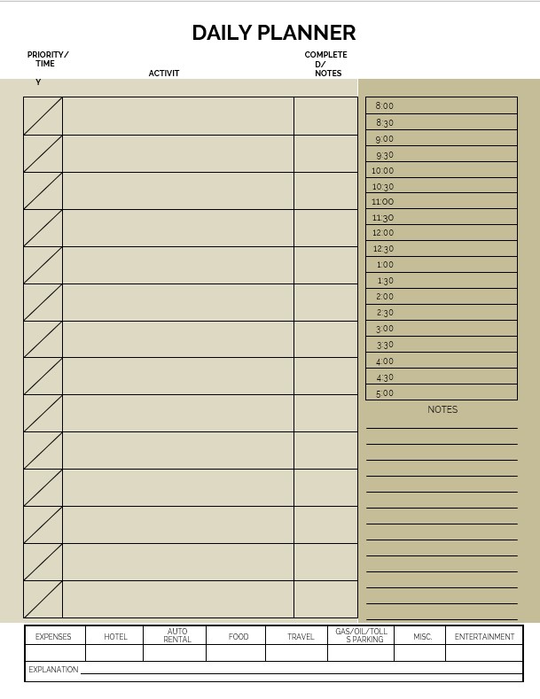 Blank Schedule template