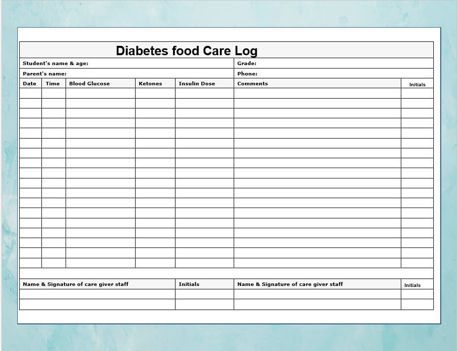 Diabetes food Care Log