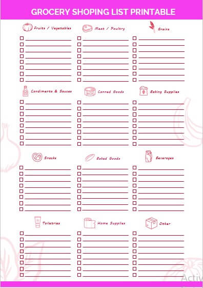 Grocery Shoping List Template