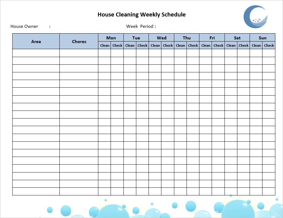 House Cleaning Weekly Schedule