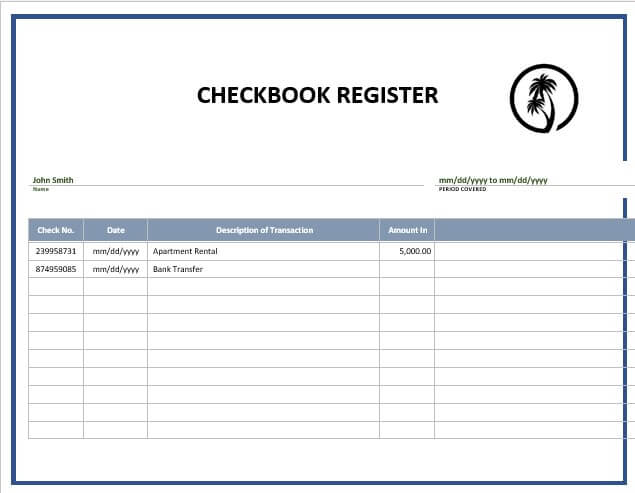 Template Checkbook Register