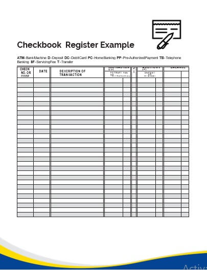 checkbook register Example