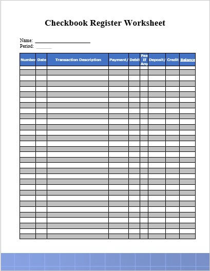 checkbook register worksheet