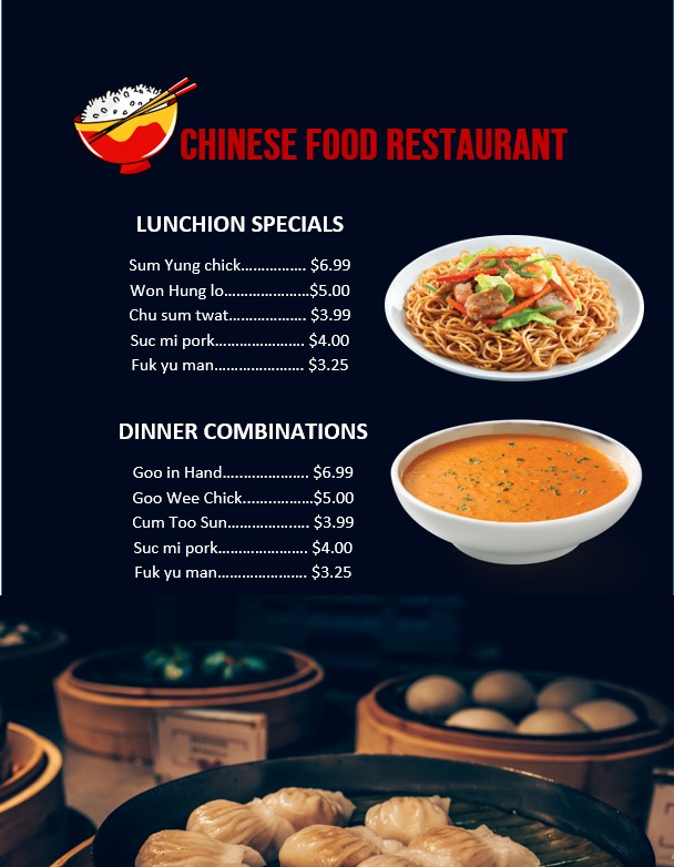 chinese food menu Template