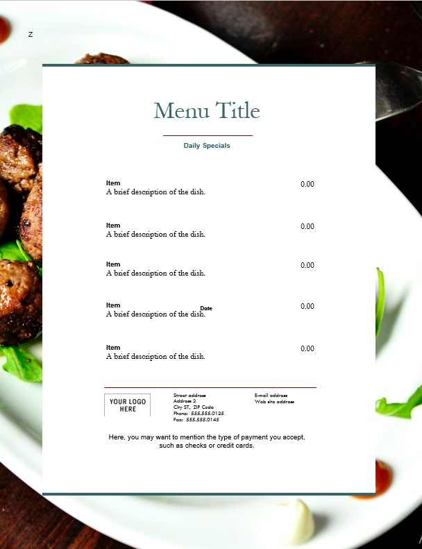 free printable menu template