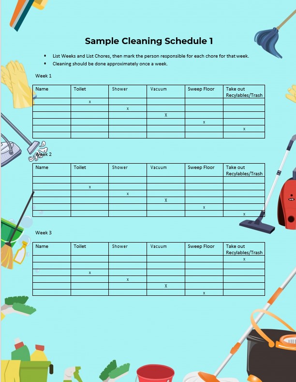 house cleaning schedule sample