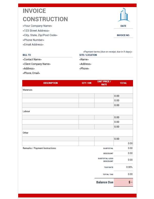 invoice template construction