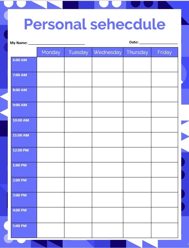 personal schedule template