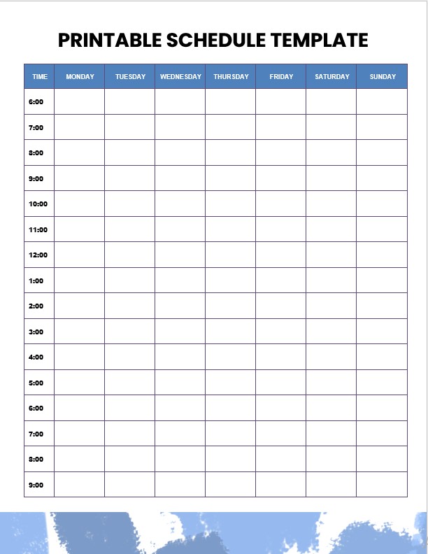 printable schedule template