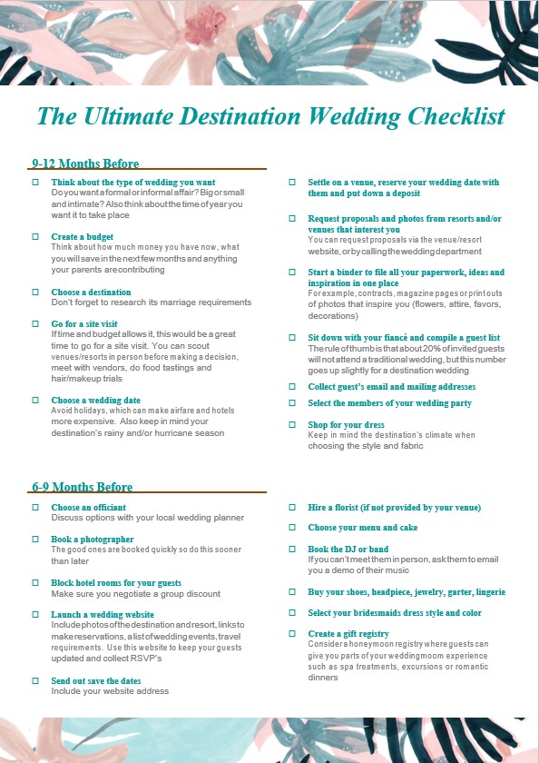 Destination Wedding Planner Checklist