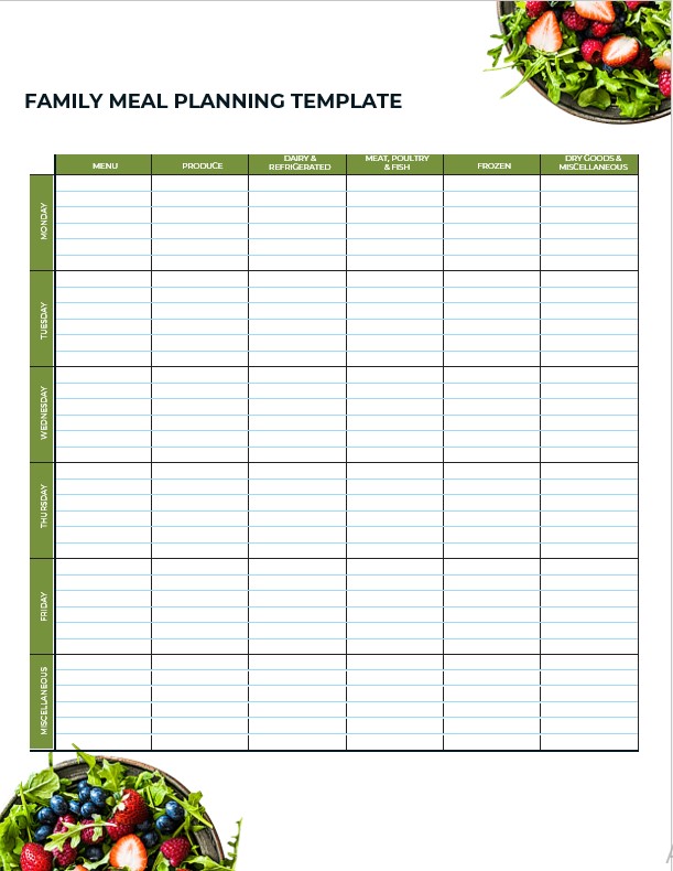 Family Meal Planning Template