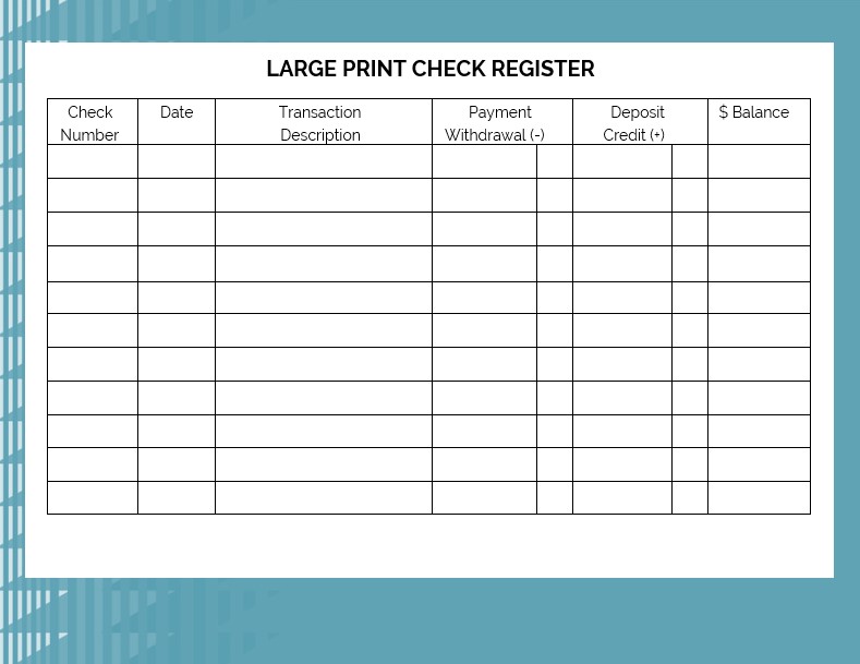 Large Print Check Register