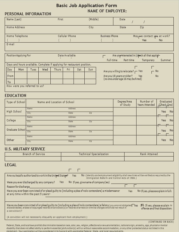 Basic Job Application Form