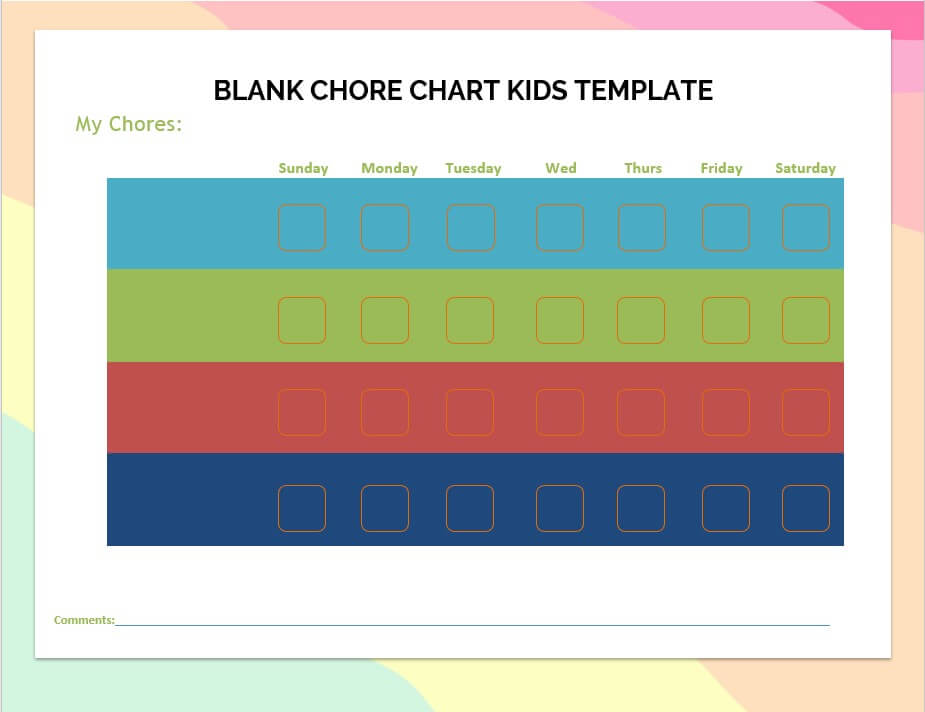 Blank chore chart kids template